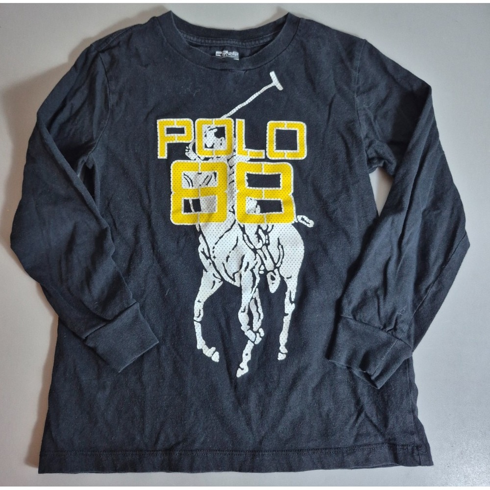 Polo Ralph Lauren Boys Long Sleeve Pony T-Shirt Size 7 Black Yellow White